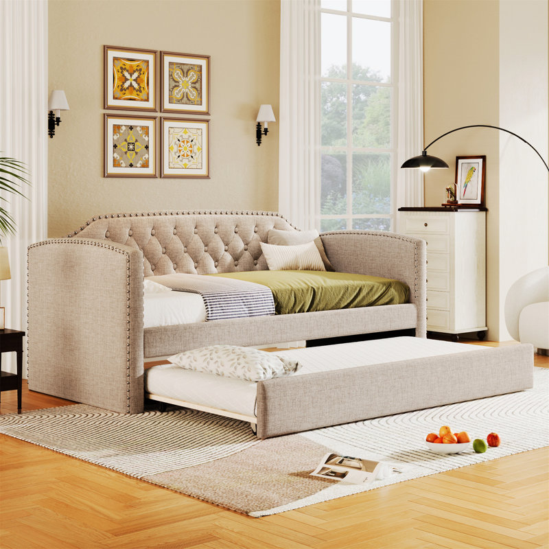 Lark Manor Versatile Upholstered Daybed with Trundle for Guest Rooms Small Bedrooms and Study Areas Wayfair